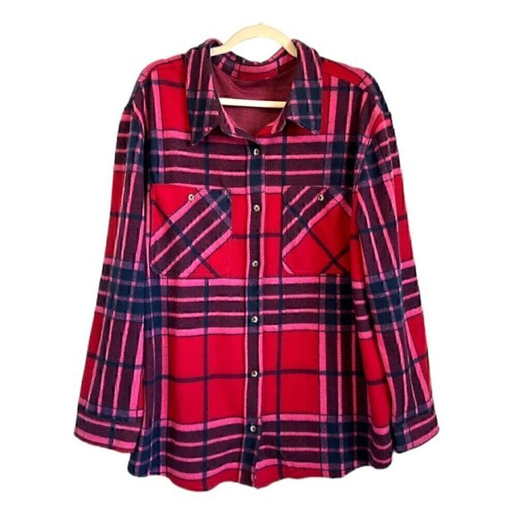 Super soft pink red purple plaid button down, XXL - Picture 1 of 6